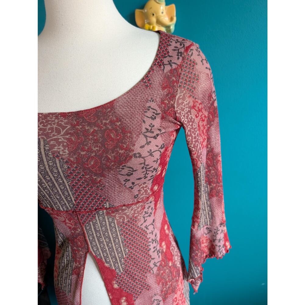 Vintage 90s Y2K mesh split front top bell sleeve fairycore small medium - Picture 2 of 6